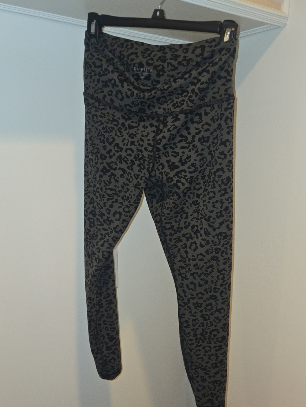 Athleta Women's Black and Gray Leopard Leggings, Size MP